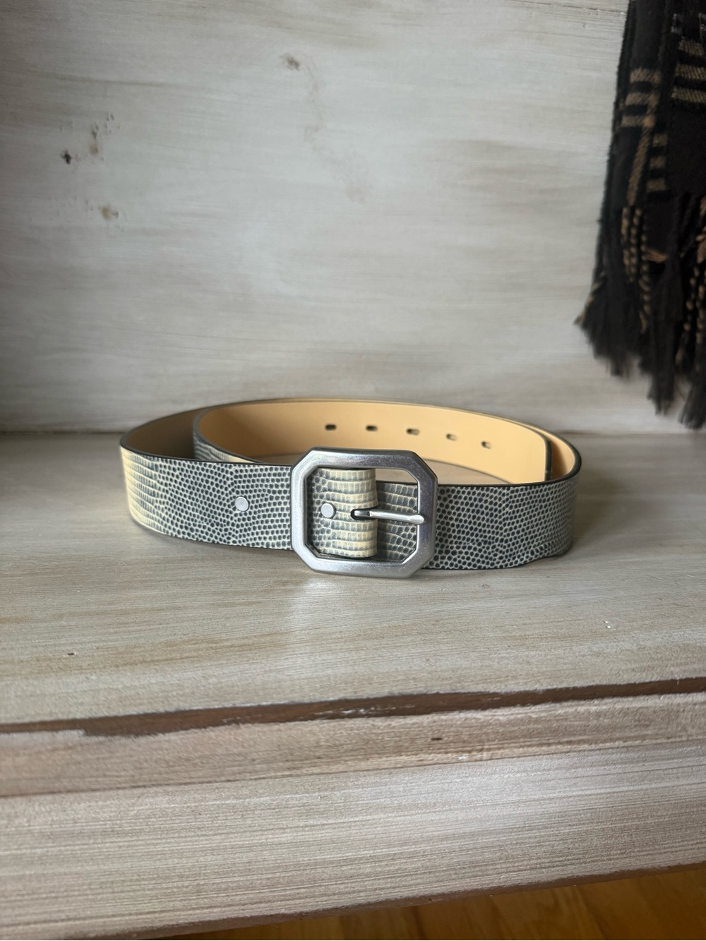 Ralph Lauren Denim Supply Leather Belt With Silver Buckle Ivory Grey Size XL